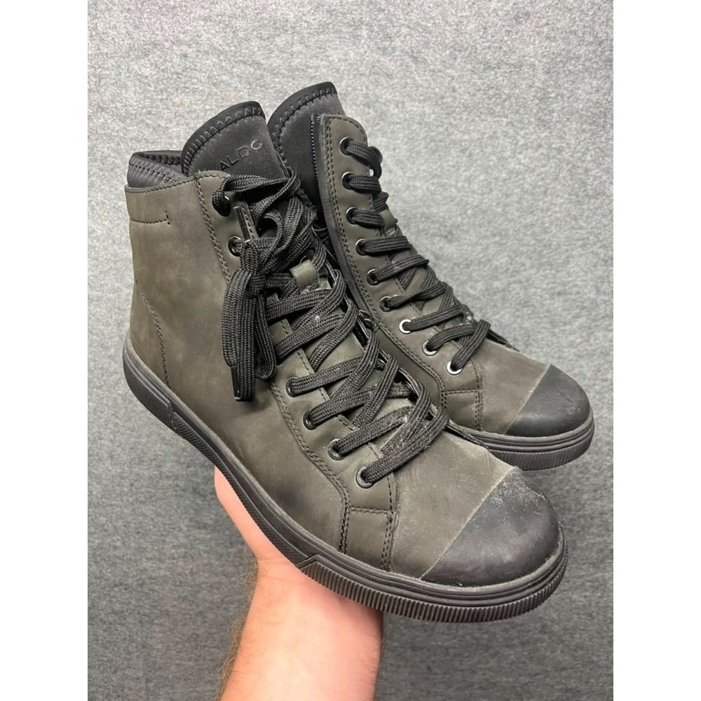 ALDO Men's Black Leather High Top Lace Up Ankle Boots Casual Combat Size 9.5